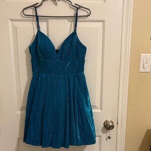 Sparkle Teal A-Line Spaghetti Strap Dress
